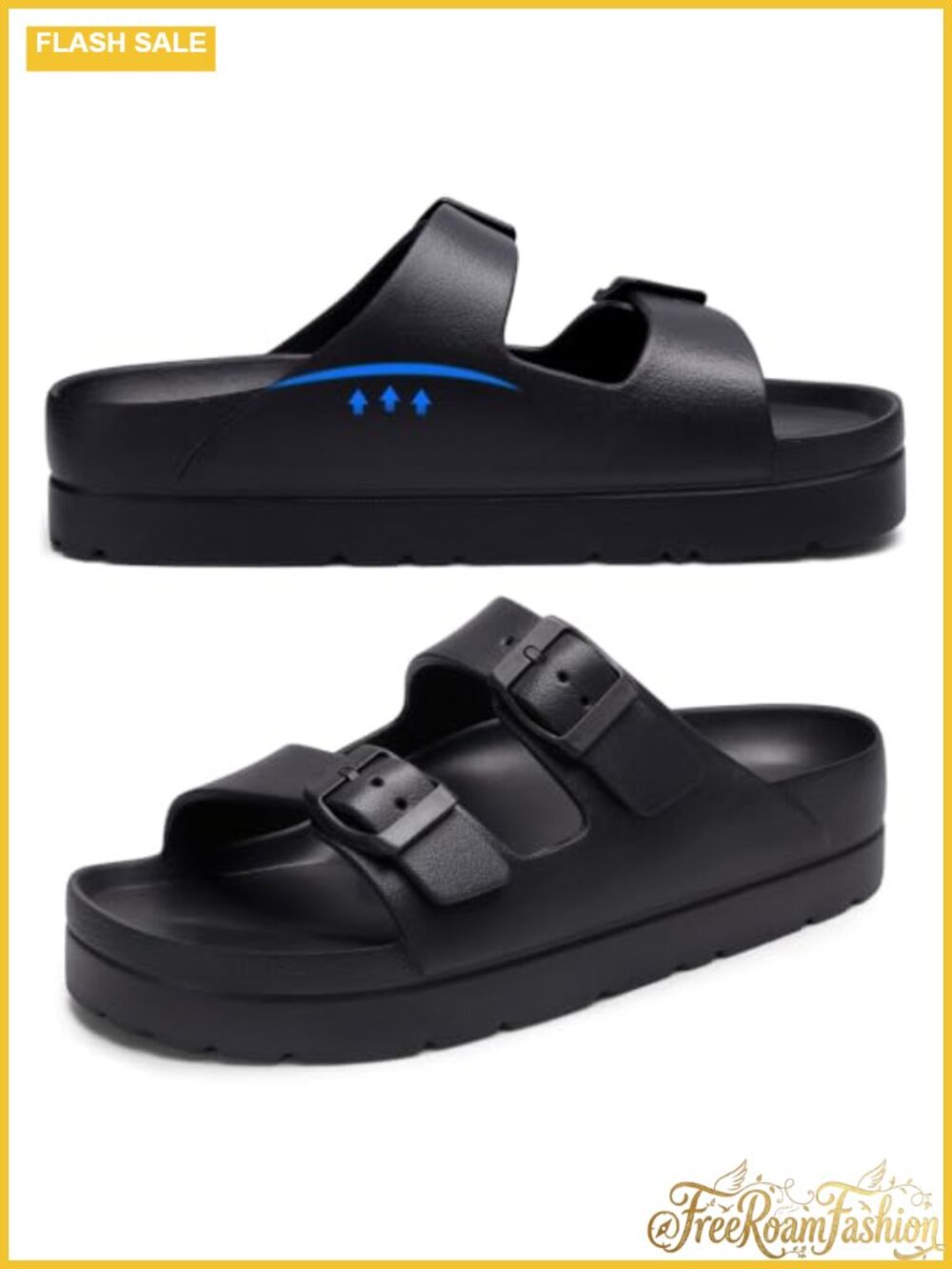 Women's Platform Sandals with Arch Support EVA Slides Adjustable Buckle